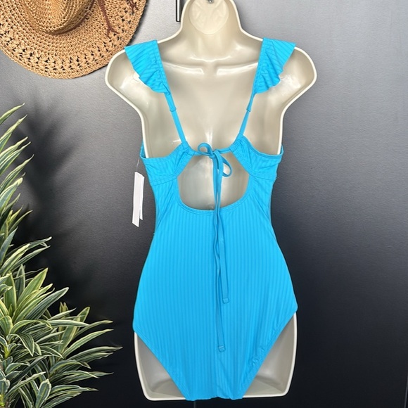 Into The Bleu V-neck ruffle, drape waist,keyhole tie back knot, one piece swim - Picture 6 of 9